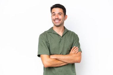 Genç yakışıklı, soyutlanmış beyaz bir geçmişi var. Kolları bağlı ve ileriye bakıyor.