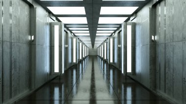 3D render fütüristik iç koridor
