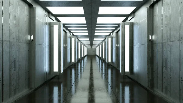 渲染未来派室内走廊 — 图库照片