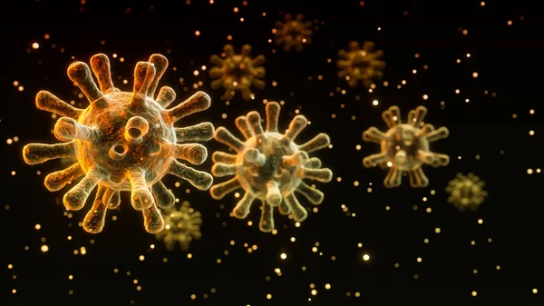 3Dレンダリング コロナウイルスとCovidの概念図 — ストック写真
