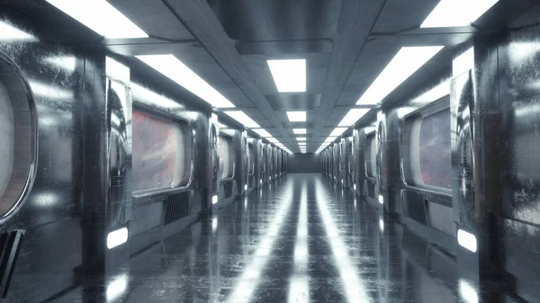 Vykreslování Futuristický Interiér Koridor — Stock fotografie