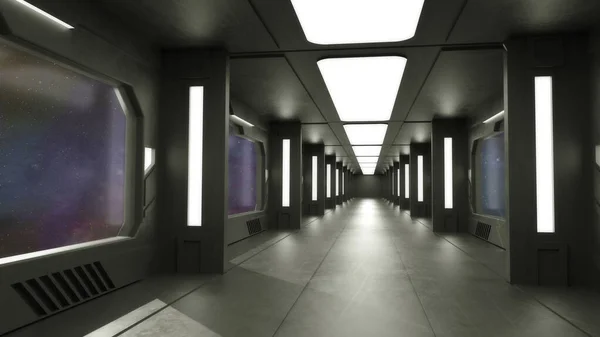 渲染未来派室内走廊 — 图库照片
