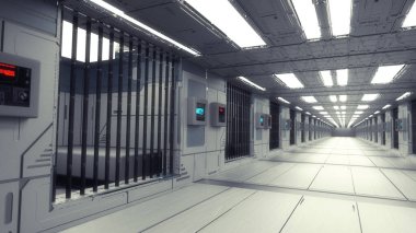 3d render. Futuristic and scifi jail prison