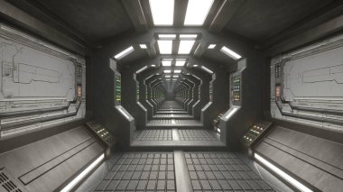 3D render fütüristik iç koridor