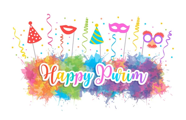 Banner Jewish Holiday Purim Masks Happy Purim Congratulations Jewish Holiday — Stock Vector