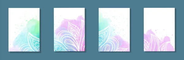 Beautiful Watercolor Page Template Set Vector Postcard Invitation — Stock Vector