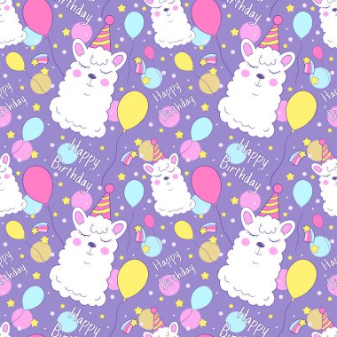 Tatlı lama alpaka ile kusursuz doğum günün kutlu olsun. vektör sarma dokusu