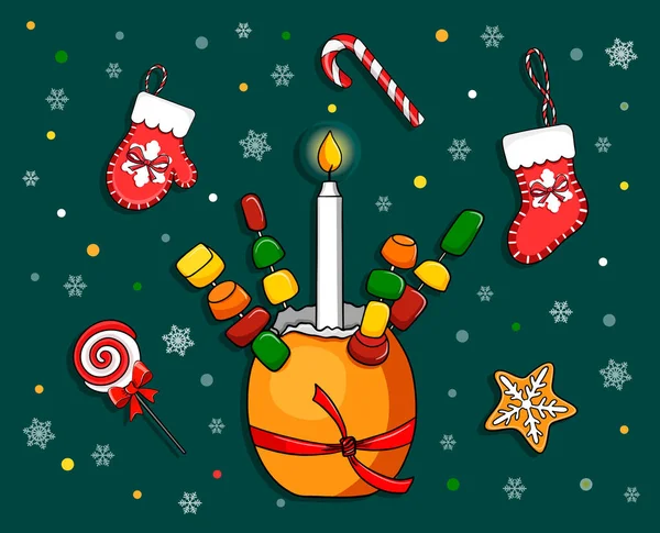 Символічна Традиція Святкування Різдва Великій Британії Помаранчевий Свічка Вектор Картону — стоковий вектор