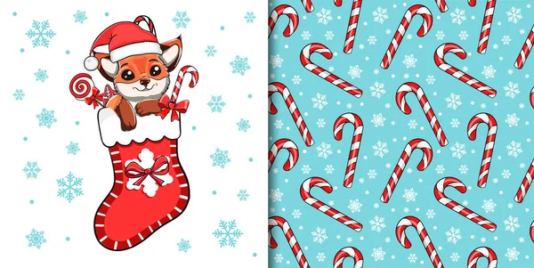 Cute Little Fox Skarpetki Świąteczne Bezszwowy Wzór Projektowania Tkanin Lub — Wektor stockowy