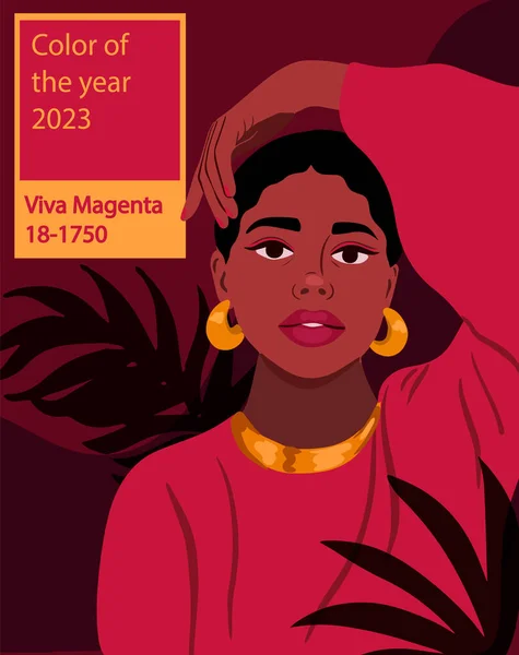 Колір Матриці Viva 2023 Року Векторний Плакат Красивою Чорною Дівчиною — стоковий вектор