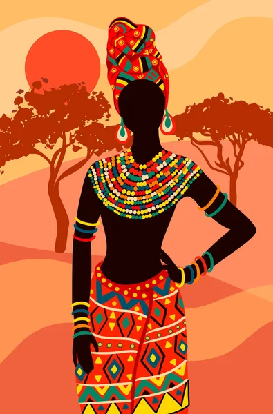 Krásná Etnická Africká Žena Kreslení Umění — Stockový vektor