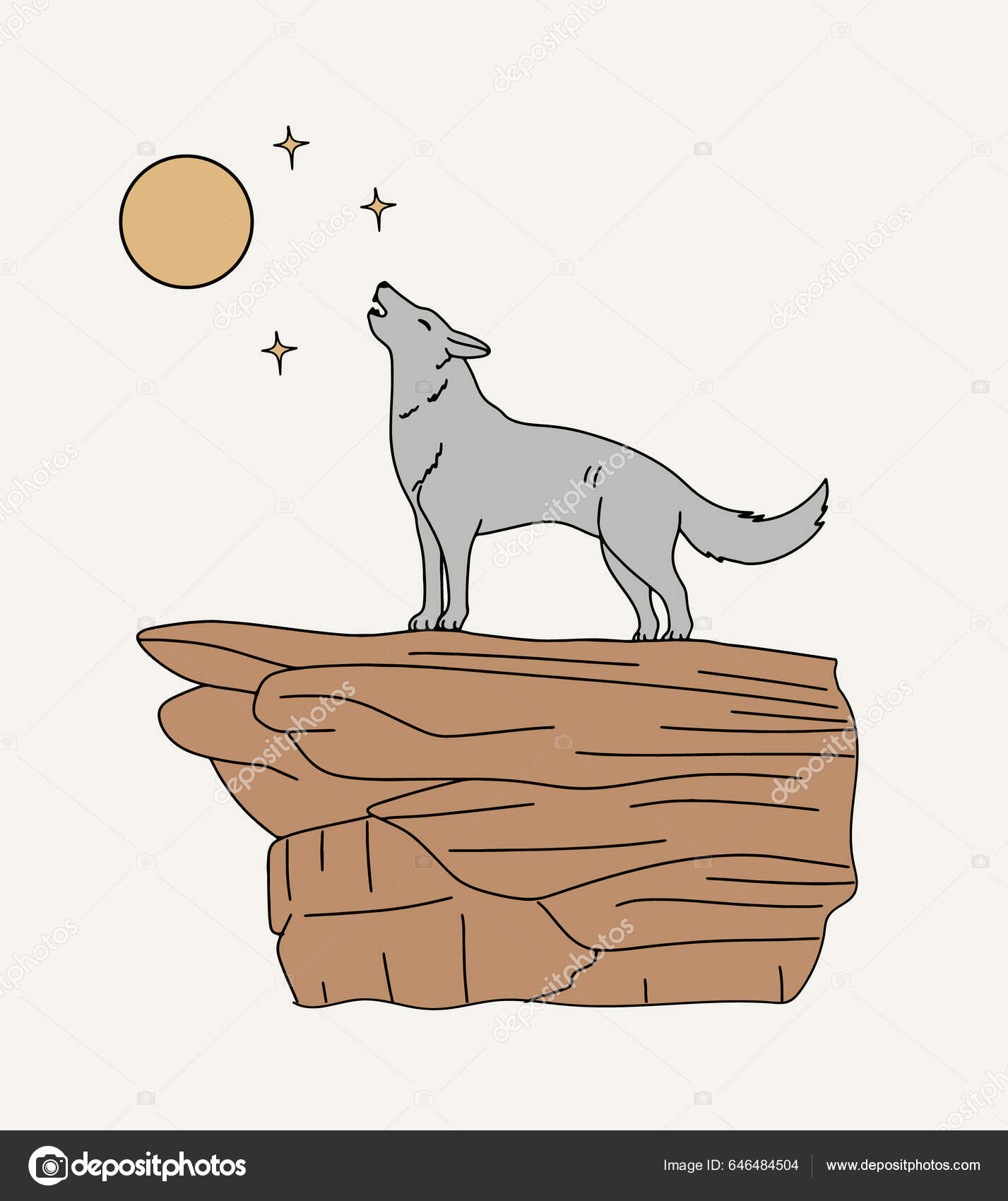 Coyote Stands Rock Howls Moon Retro Vector Illustration Stock Vector by  ©Sonya92 646484504, image size:1427x1700