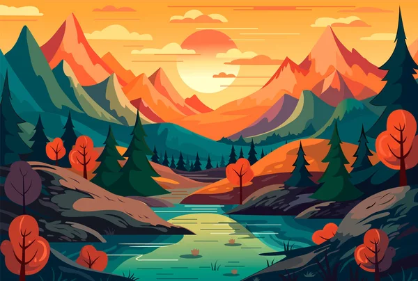 Güzel sonbahar doğa dağ vektör manzarası