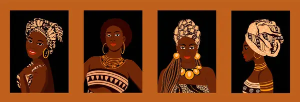 Cartazes Com Mulheres Étnicas Africanas Estilo Vetorial Boho Tribal Vetores De Stock Royalty-Free