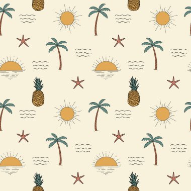 Sörf kulübü yaz tatili geçmişi. Palmiye ağacı plajında pürüzsüz desen