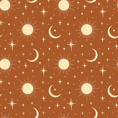 Güneş ve ay ile kusursuz bir desen. retro boho tarzı.