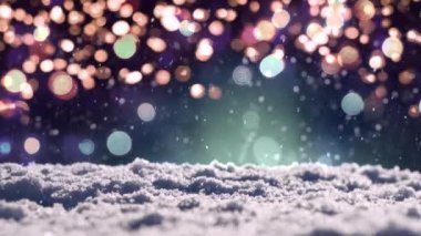 Bir Noel ışıkları arka planda hareketsiz kar döngüsü oluşturur..