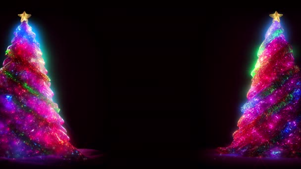 Illustrazione Computerizzata Due Alberi Multicolori Natalizi Vetro Animati Scintillanti Bagliori — Video Stock
