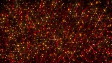 Kırmızı ve altın parçacıkların birleşik videosu, koyu bir arkaplanda rastgele düşen desenleri takip ediyor..
