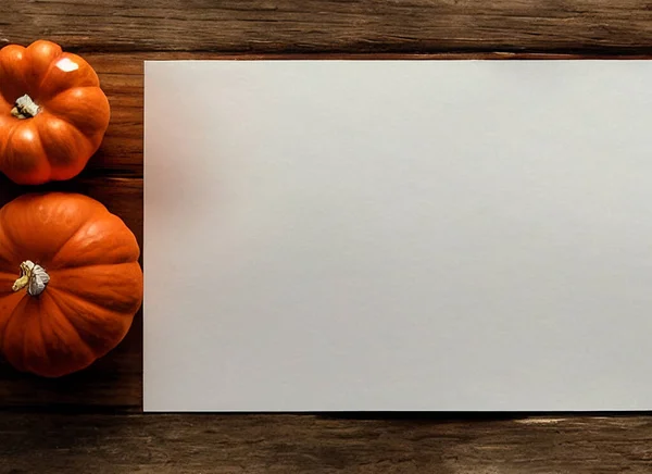 Thanksgiving border made of pumpkins with white blank paper