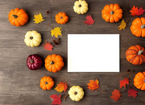 Blank Thanksgiving Halloween Gränsen Med Vitt Papper Mitten Stockbild
