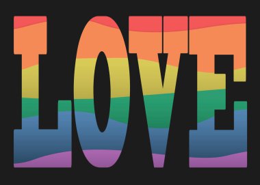 LOVE - LGBT Happy Pride Month Banner with Rainbow Text Typography. LGBTQ Flag Support. Modern logo, retro style background. 