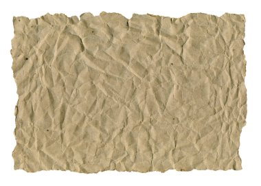 Buruşuk kahverengi yanmış kağıt çarşaf. Yırtılmış kağıt izole edildi.