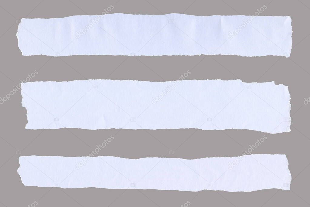 Torn white paper tag set. Long sheets of paper. Old ripped paper isolated.