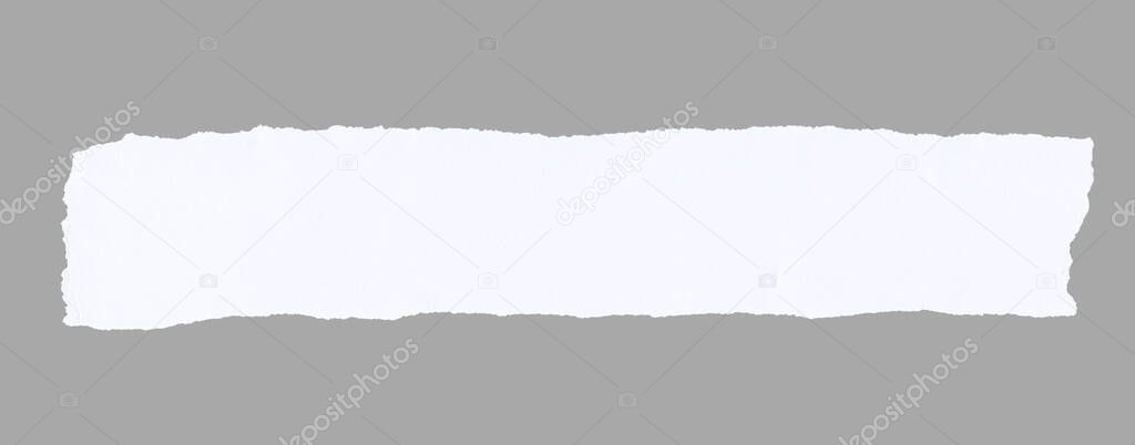 Torn white paper tag. Long sheet of paper. Old ripped paper isolated.