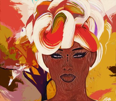 Güzel Afrikalı Kadın. Zarif, modaya uygun ve gururlu bir kadının dijital tasviri. Çeşitlilik, moda, güzellik ve ilham verici projeler için mükemmel.