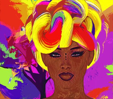 Güzel Afrikalı Kadın. Zarif, modaya uygun ve gururlu bir kadının dijital tasviri. Çeşitlilik, moda, güzellik ve ilham verici projeler için mükemmel.