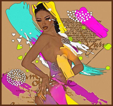 Güzel Afrikalı Kadın. Zarif, modaya uygun ve gururlu bir kadının dijital tasviri. Çeşitlilik, moda, güzellik ve ilham verici projeler için mükemmel.