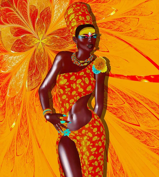 Güzel Afrikalı Kadın Zarif Modaya Uygun Gururlu Bir Kadının Dijital — Stok fotoğraf