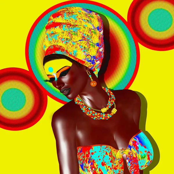 Όμορφη Αφρικάνα Ψηφιακή Απόδοση Κομψής Μοντέρνας Και Περήφανης Γυναίκας Ιδανική — Φωτογραφία Αρχείου