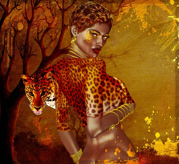 Gyönyörű Afrikai Digitális Renderelés Elegáns Divatos Büszke Tökéletes Sokszínűség Divat — Stock Fotó