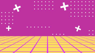 Pastel Retro tarzı 80 'ler-90' lar Memphis geçmişi. 80 'lerin gelecekçi şebeke manzarası. Dijital Siber Yüzey. 1980 'lerin tarzında tasarım için uygun. 3B illüstrasyon