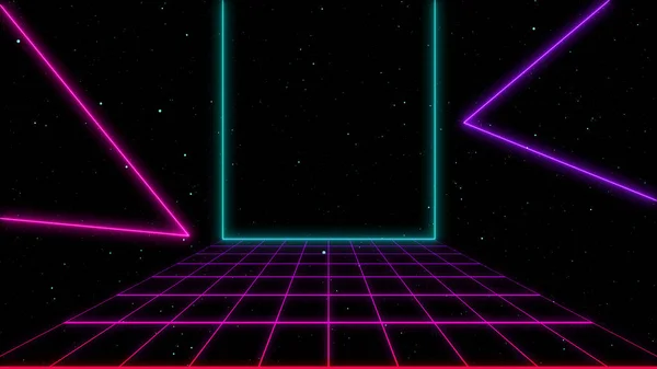 レトロスタイルの80年代のビデオゲームの背景 80年代の未来的なグリッドの風景 デジタルサイバー表面 1980年代のスタイルのデザインに適しています 3Dイラスト — ストック写真