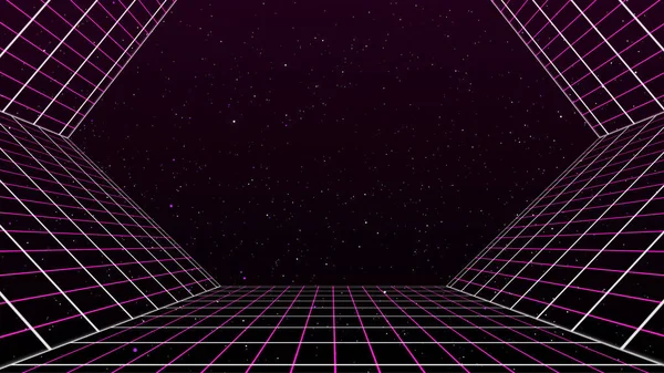 Ρετρό Στυλ 80S Φόντο Βιντεοπαιχνιδιών Φουτουριστικό Τοπίο Του Δικτύου Της Φωτογραφία Αρχείου