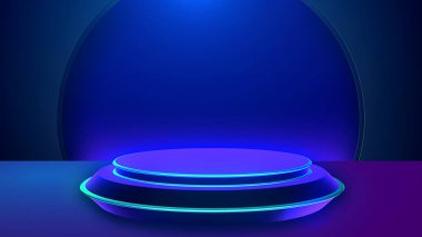 Soyut geometrik 3d podyum boş vitrin, vitrin, boş şablon arka plan. Kozmetik ürünleri ve sunumları göstermek için uygun. 3B illüstrasyon