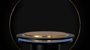 Soyut geometrik 3d podyum boş vitrin, vitrin, boş şablon arka plan. Kozmetik ürünleri ve sunumları göstermek için uygun. 3B illüstrasyon