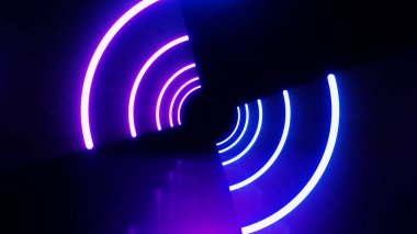 Retro siber punk tarzı 80 'ler. Siyah arka planda soyut Neon parlak mercek parlamaları. Lazer, reklam teknolojileri için renkli tasarım gösterdi
