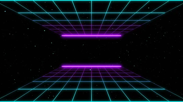 Ρετρό Στυλ 80S Φόντο Βιντεοπαιχνιδιών Φουτουριστικό Τοπίο Του Δικτύου Της — Φωτογραφία Αρχείου
