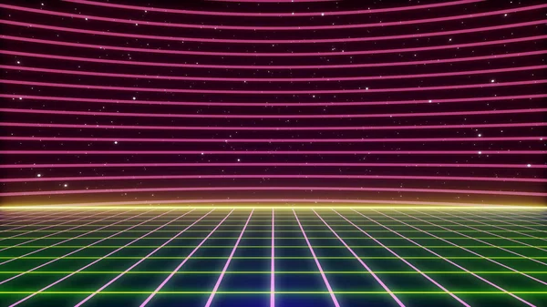 Retro Styl Sci Przyszłe Tło Synthwave Futurystyczny Krajobraz Siatki Perspektywicznej — Zdjęcie stockowe