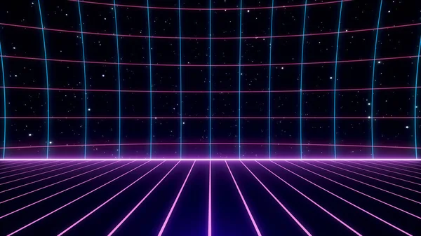 Retro Stil Sci Framtida Synthwave Bakgrund Futuristiska Perspektiv Grid Landskap — Stockfoto