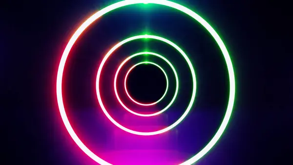 Retro cyberpunk style 80s. Abstract Neon bright lens flare colored on black background. Laser show colorful design for banners advertising technologies
