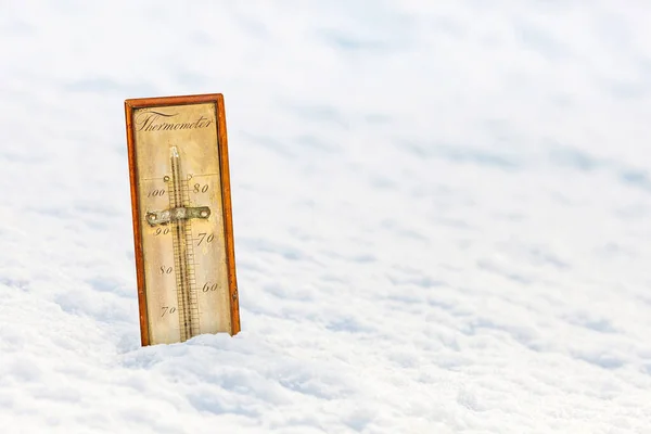 Termómetro Ornamental Antiguo Paisaje Nieve Blanca —  Fotos de Stock