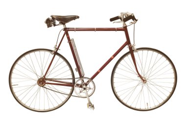 Vintage seventies maroon touring bicycle with one fixed gear isolated on a white background