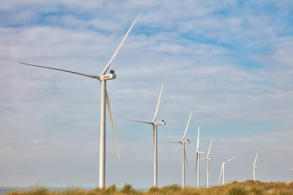 Rotterdam Netherlands October 2022 Row New Wind Turbine Dutch Energy Royaltyfria Stockfoton