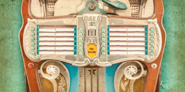 Vintage Πολύχρωμο Jukebox Μπροστά Από Ένα Ξεπερασμένο Φόντο — Φωτογραφία Αρχείου