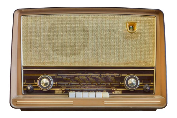 Radio Vintage Con Pantalla Que Muestra Ciudades Europeas Aisladas Sobre — Foto de Stock